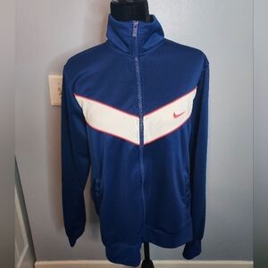 Nike Full Zip Running Jacket Blue With Neon Pink Swish And White Size Large